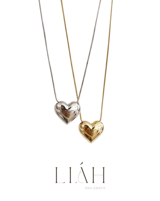 Colar Coração Confiante semijoia banhado a ouro com pingente coração tridimensional e corrente fina – Liáh Joia Cristã
