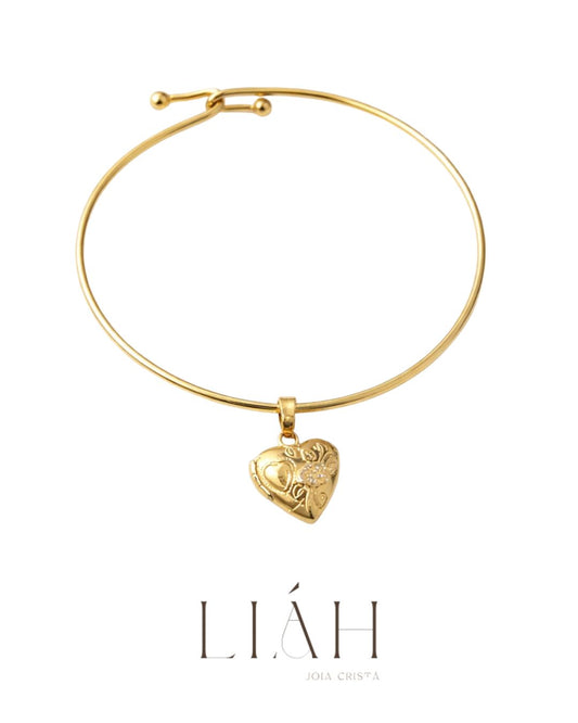 Pulseira Coração Guardado semijoia banhada a ouro com pingente coração delicado – Liáh Joia Cristã
